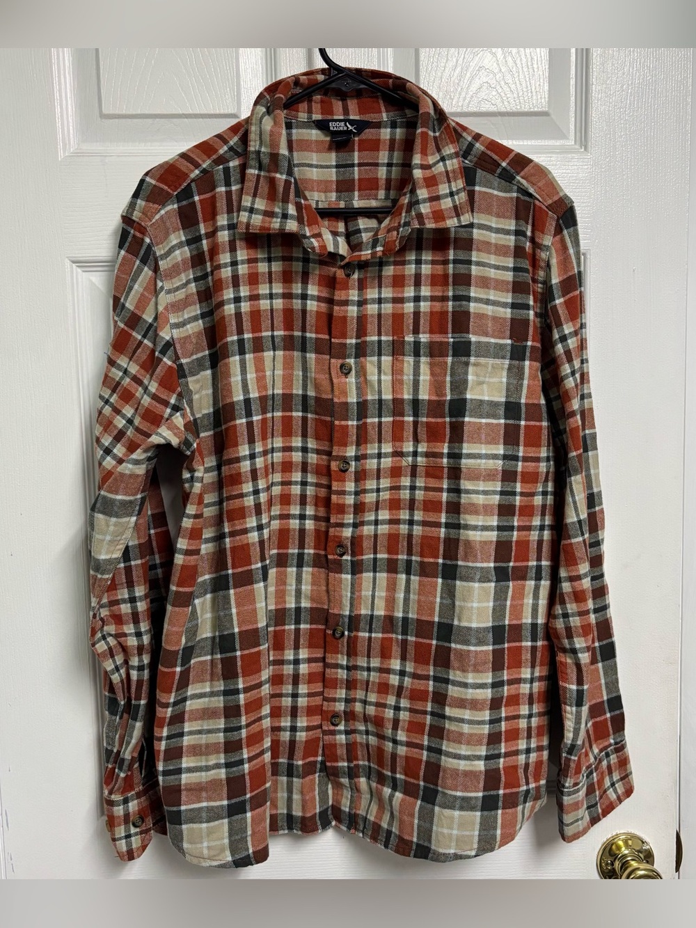 Eddie Bauer Gorpcore Neutral Plaid Button Up Flannel Shirt Men’s Size XL